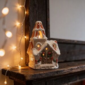 Vintage FF Fitz and Floyd Ceramic Christmas Church Village Tea Light Holder